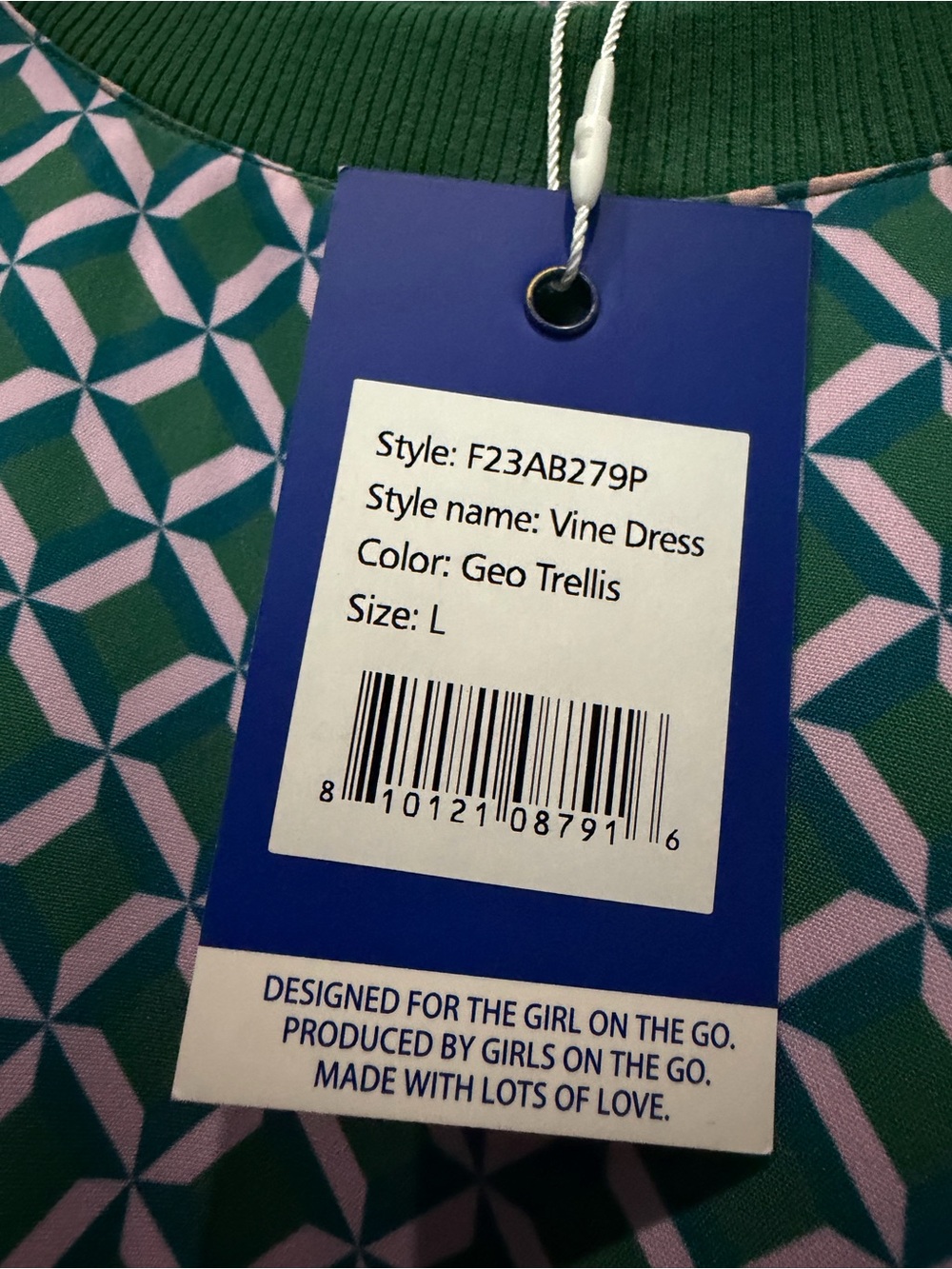 Addison Bay Navy Geometric Long-Sleeve Vine Dress with Green Trim - Picture 3 of 4